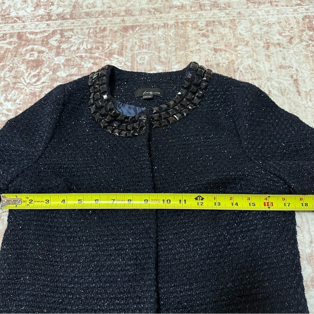Rhinestone Navy Tweed Metallic 3/4 Sleeve Jacket - Picture 10 of 12